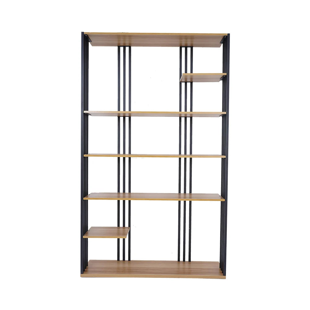 2000mm Modern Natural Etagere Bookcase 6-Tier Bookshelf Display in Black Finish - Homary