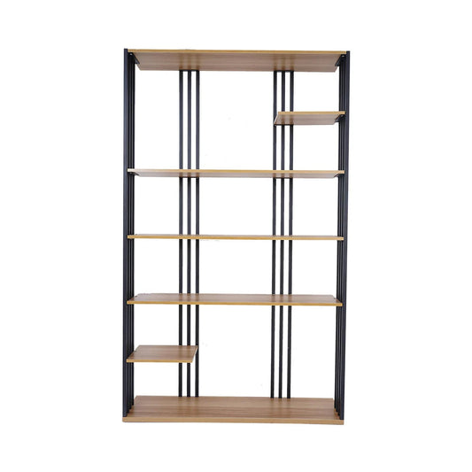 2000mm Modern Natural Etagere Bookcase 6-Tier Bookshelf Display in Black Finish - Homary