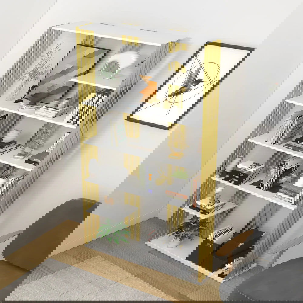 2000mm Modern Steel Etagere Bookshelf Display Shelving 6-Shelf White Tall Book Shelf - 