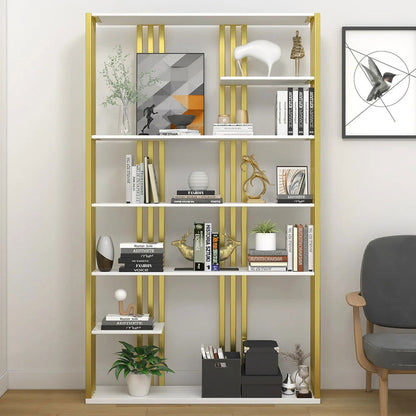 2000mm Modern Steel Etagere Bookshelf Display Shelving 6-Shelf White Tall Book Shelf - Homary