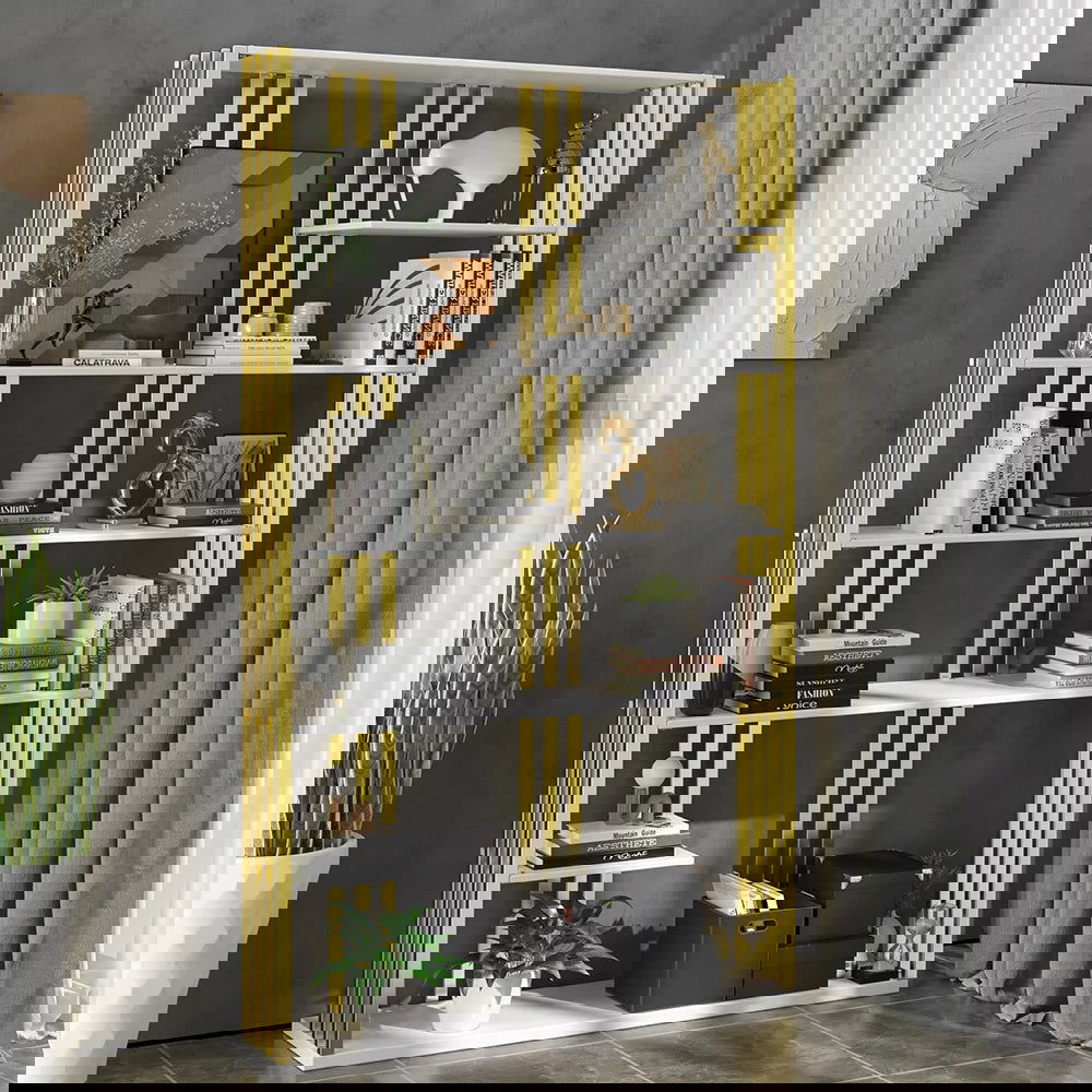 2000mm Modern Steel Etagere Bookshelf Display Shelving 6-Shelf White Tall Book Shelf - Homary