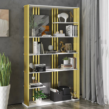 2000mm Modern Steel Etagere Bookshelf Display Shelving 6-Shelf White Tall Book Shelf - Homary