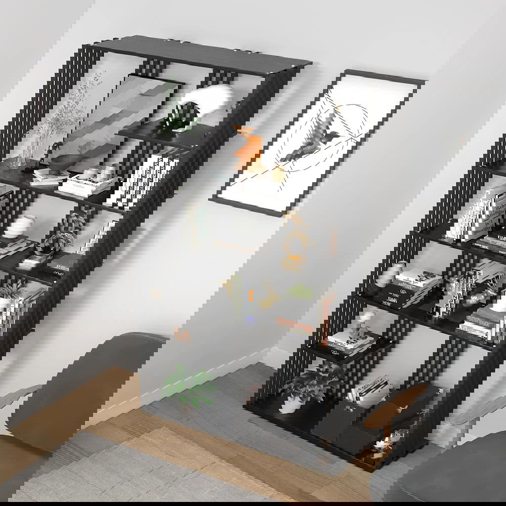 2000mm Modern Steel Etagere Bookshelf Display Shelving 6-Shelf in Black Tall Book Shelf - 