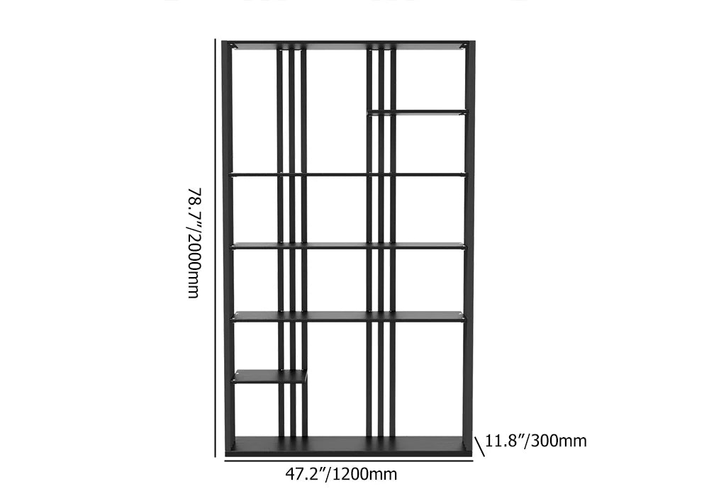 2000mm Modern Steel Etagere Bookshelf Display Shelving 6-Shelf in Black Tall Book Shelf - 