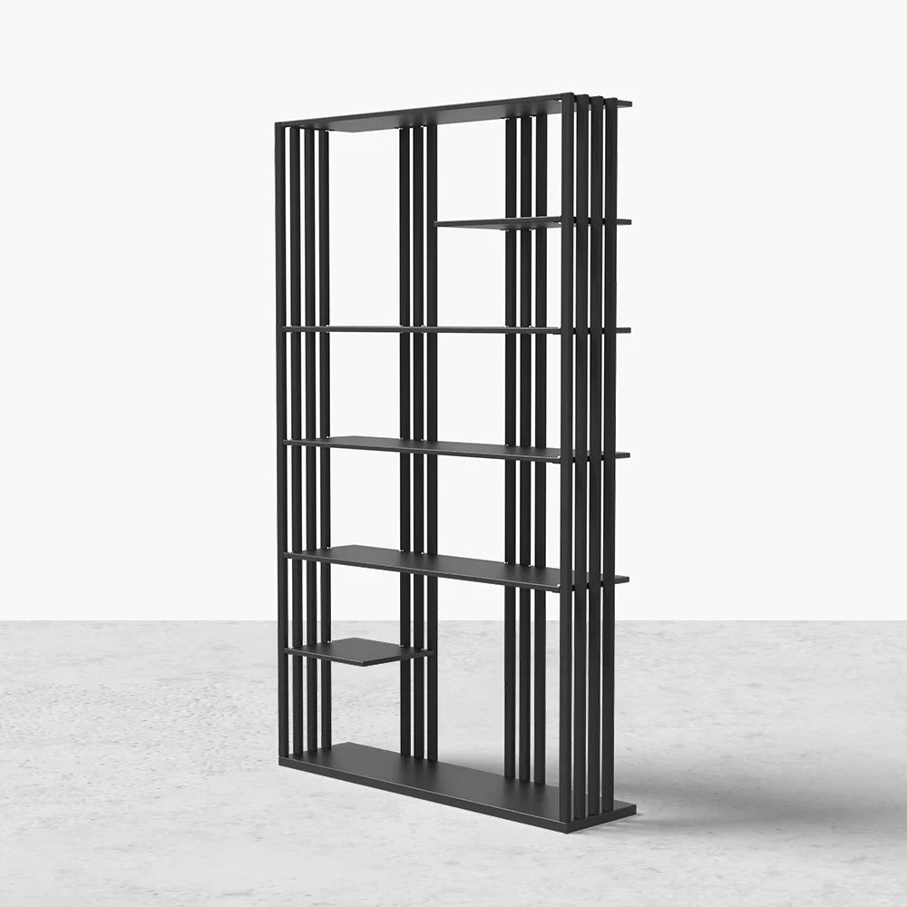 2000mm Modern Steel Etagere Bookshelf Display Shelving 6-Shelf in Black Tall Book Shelf - 