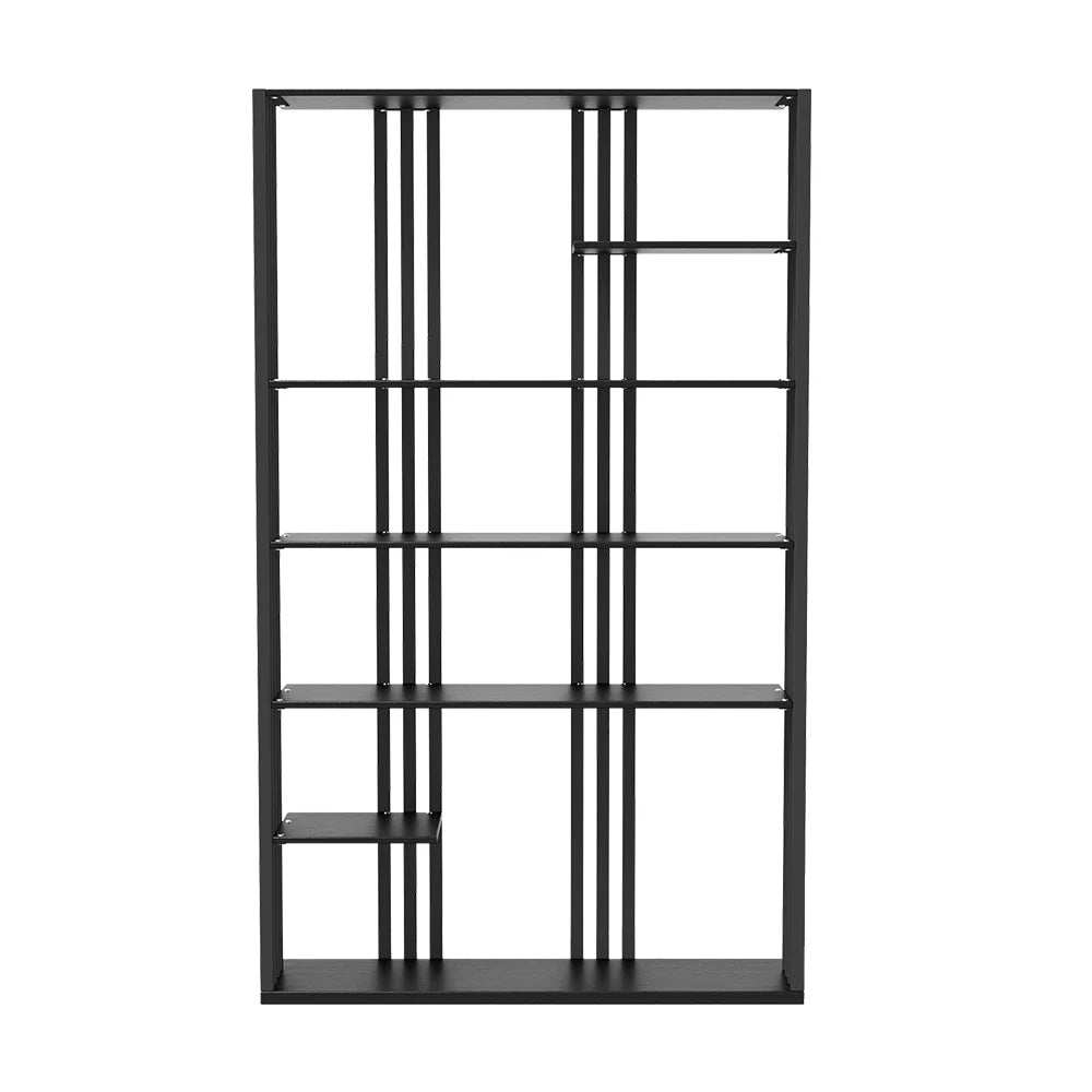 2000mm Modern Steel Etagere Bookshelf Display Shelving 6-Shelf in Black Tall Book Shelf - 