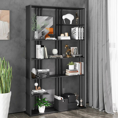 2000mm Modern Steel Etagere Bookshelf Display Shelving 6-Shelf in Black Tall Book Shelf - 