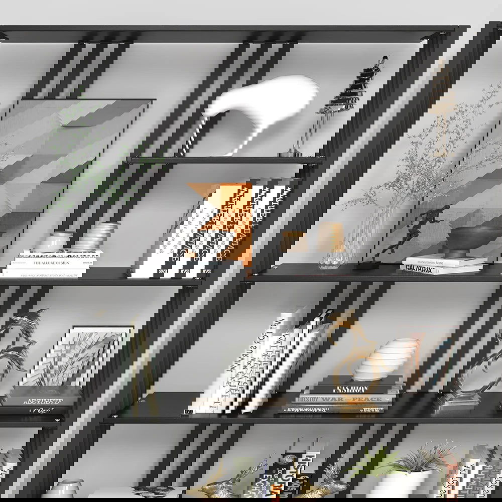 2000mm Modern Steel Etagere Bookshelf Display Shelving 6-Shelf in Black Tall Book Shelf - Homary