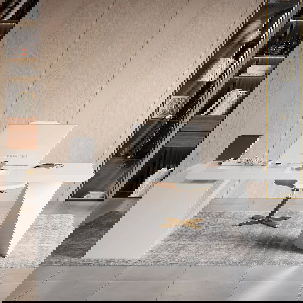 2000mm Modern White L-Shape Executive Desk Drawers & Cabinet Office Desk Right Hand - 