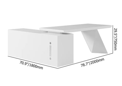 2000mm Modern White L-Shape Executive Desk Drawers & Cabinet Office Desk Right Hand - 