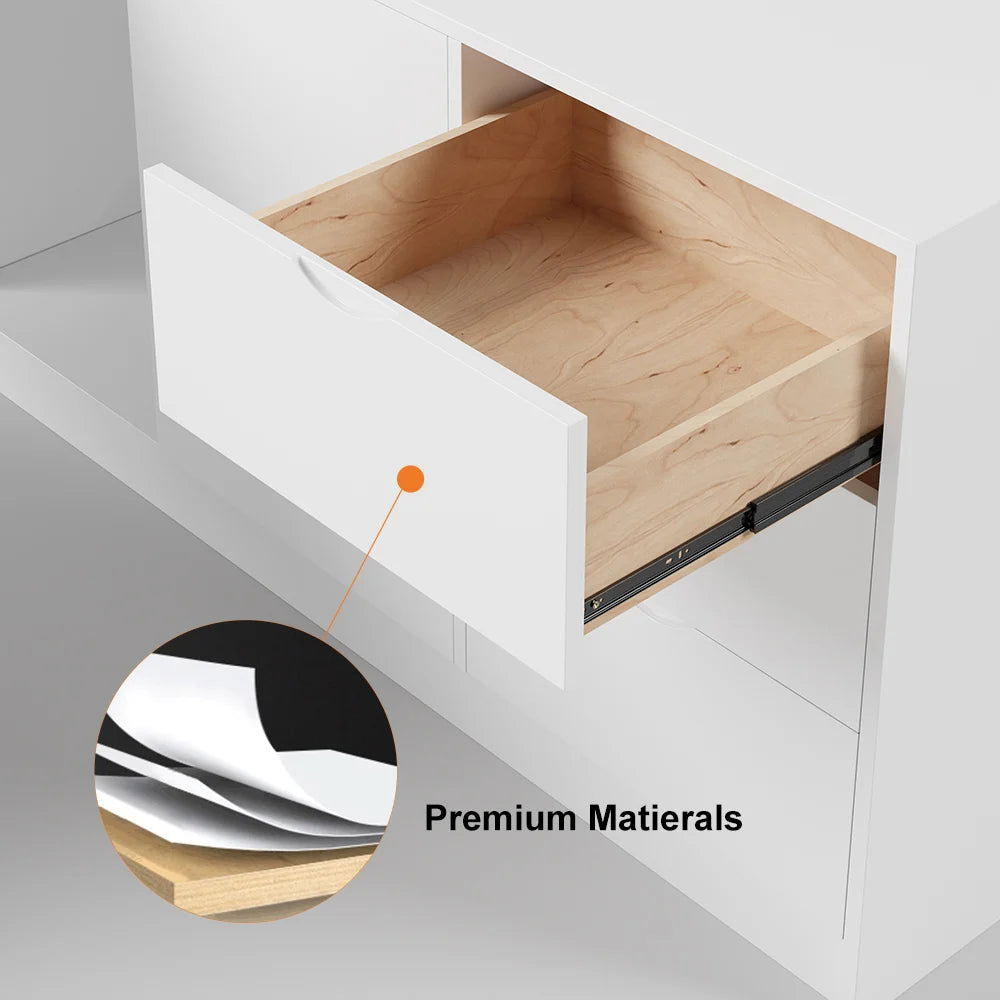 2000mm Modern White L-Shape Executive Desk Drawers & Cabinet Office Desk Right Hand - 