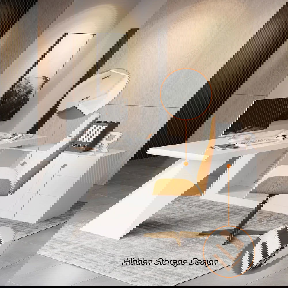 2000mm Modern White L-Shape Executive Desk Drawers & Cabinet Office Desk Right Hand - 