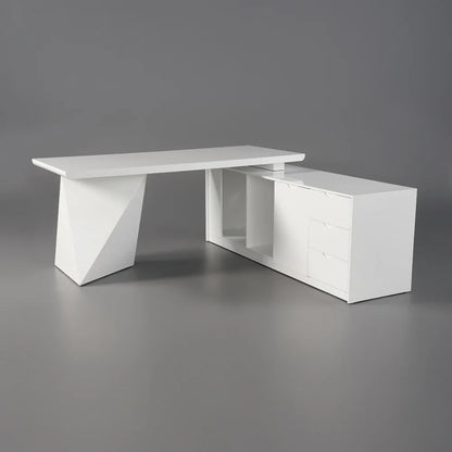 2000mm Modern White L-Shape Executive Desk Drawers & Cabinet Office Desk Right Hand - 