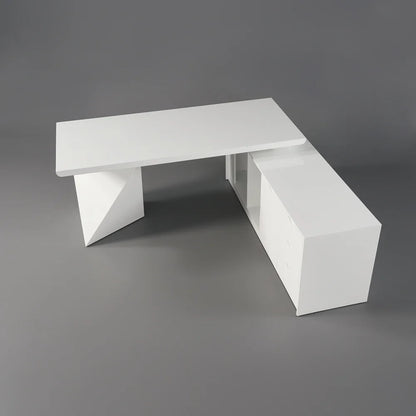 2000mm Modern White L-Shape Executive Desk Drawers & Cabinet Office Desk Right Hand - 