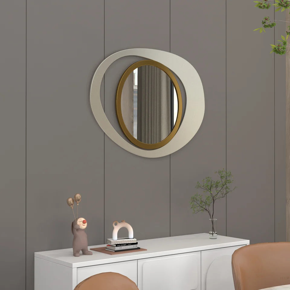 Modern 4-Piece 600mm Large White & Gold Abstract Geometry Wall Mirror Decor Living Room