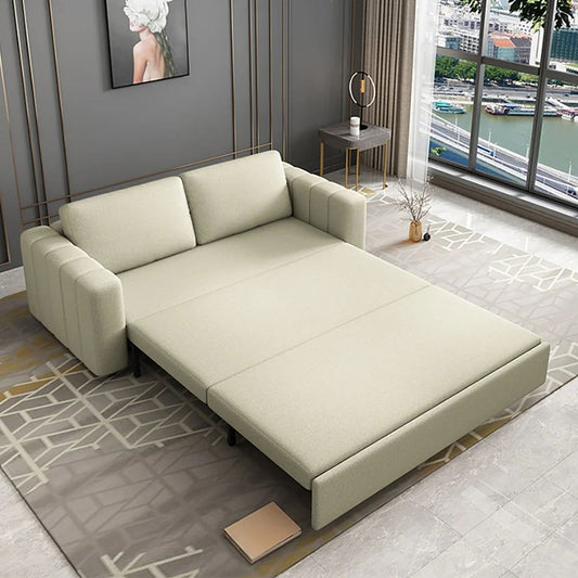 2080mm Beige Sofa Bed Convertible Sleeper Couch Cotton & Linen Upholstery with Storage - 