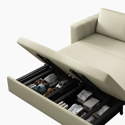 2080mm Beige Sofa Bed Convertible Sleeper Couch Cotton & Linen Upholstery with Storage - 