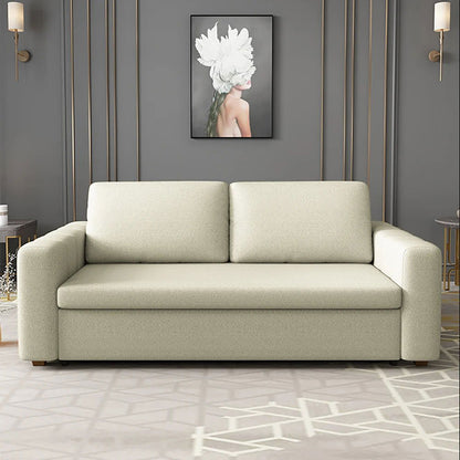 2080mm Beige Sofa Bed Convertible Sleeper Couch Cotton & Linen Upholstery with Storage - 