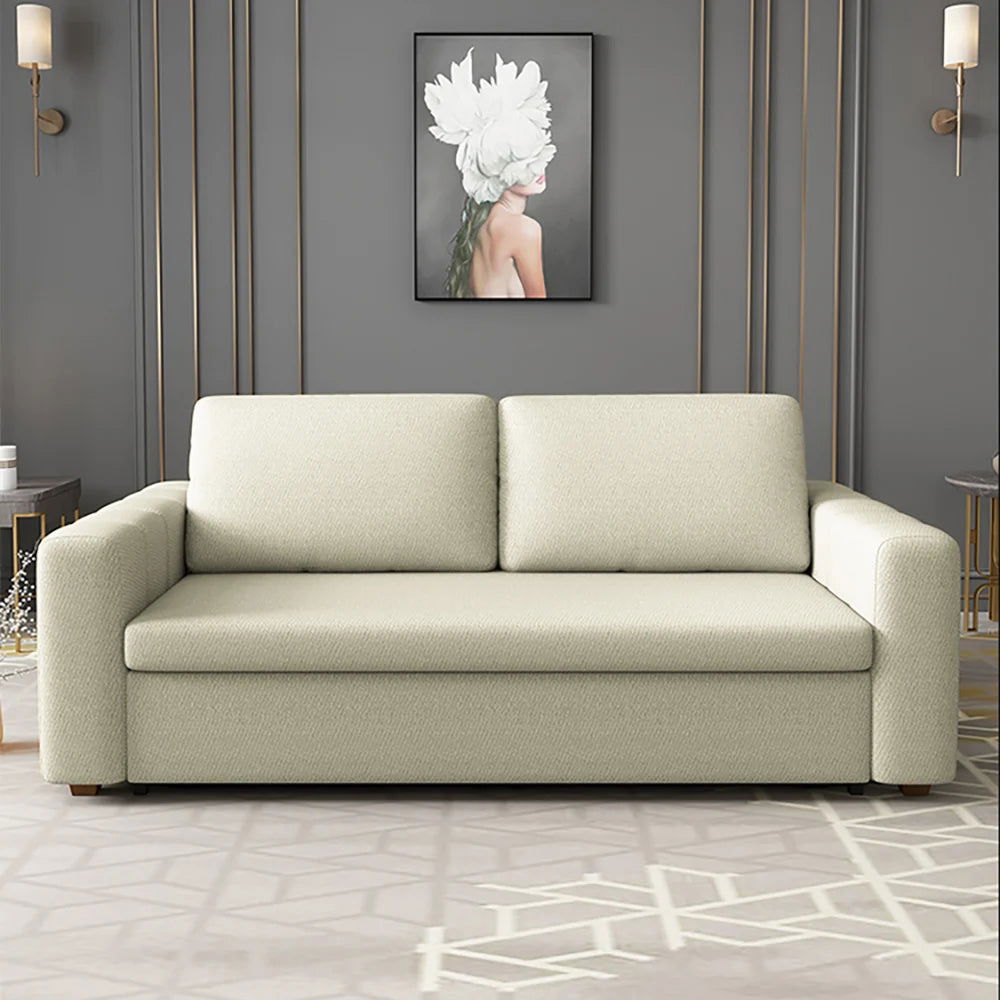 2080mm Beige Sofa Bed Convertible Sleeper Couch Cotton & Linen Upholstery with Storage - 