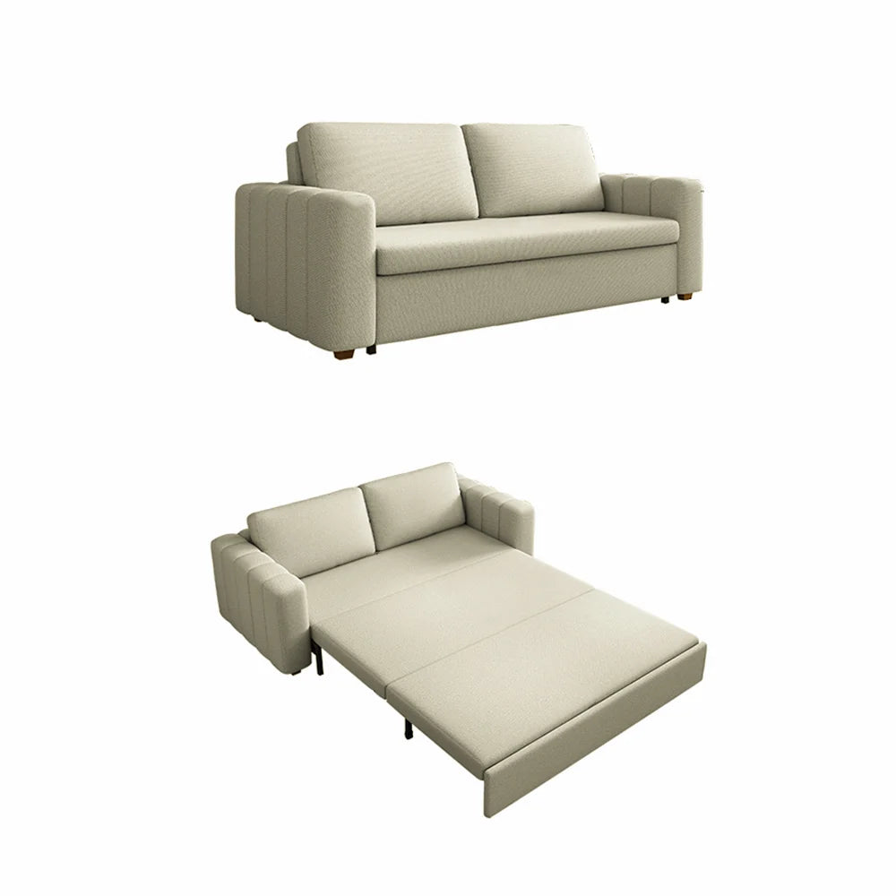 2080mm Beige Sofa Bed Convertible Sleeper Couch Cotton & Linen Upholstery with Storage - 
