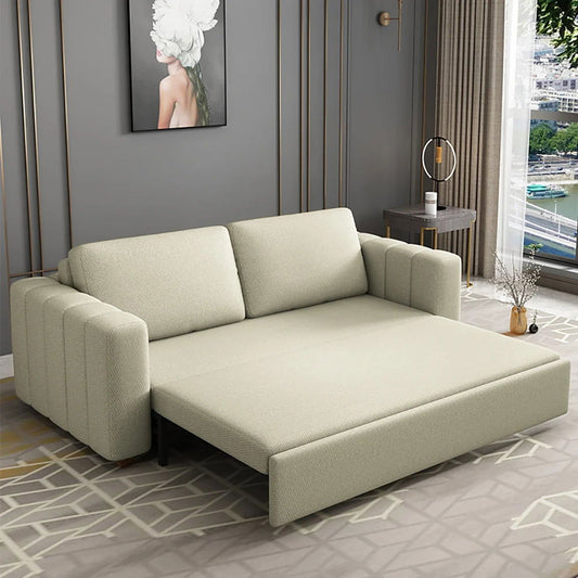 2080mm Beige Sofa Bed Convertible Sleeper Couch Cotton & Linen Upholstery with Storage - Homary