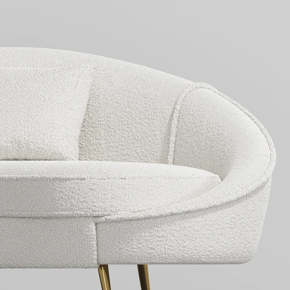 2100mm Modern White Boucle Curved Sofa 3 Seaters Toss Pillow Included - 