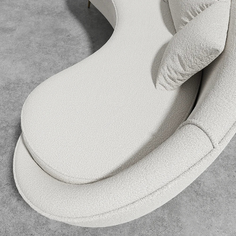 2100mm Modern White Boucle Curved Sofa 3 Seaters Toss Pillow Included - 