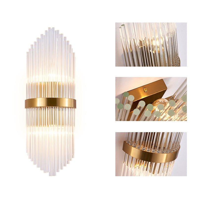 Striaged 2-Light Gold Glass Wall Sconce Metal Vanity Wall Light for Bathroom