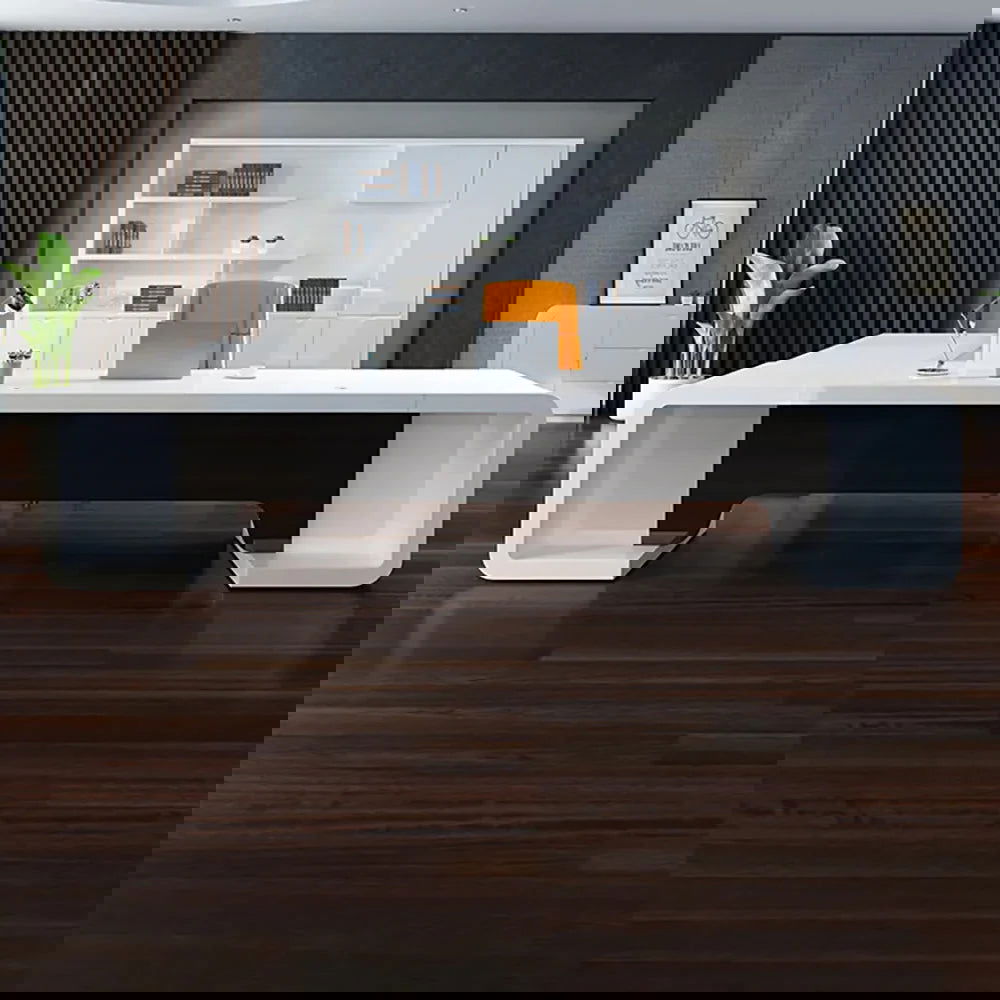 2200mm L-Shaped Modern Executive Desk of Right Hand with Drawers in White & Black - Homary