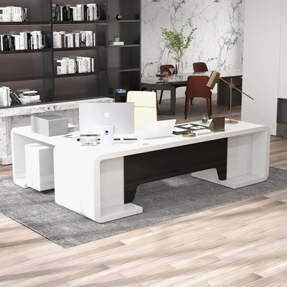 2200mm L-Shaped Modern Executive Desk of Right Hand with Drawers in White & Black - Homary