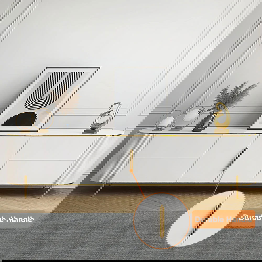 2200mm Modern Elegant Oval TV Console with Drawers & Doors in White - 