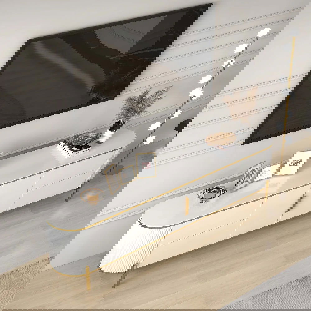 2200mm Modern Elegant Oval TV Console with Drawers & Doors in White - 