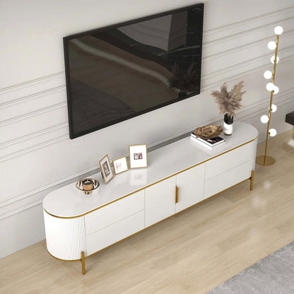 2200mm Modern Elegant Oval TV Console with Drawers & Doors in White - 