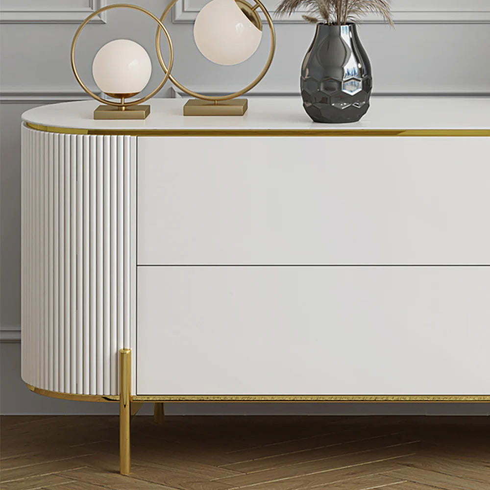 2200mm Modern Elegant Oval TV Console with Drawers & Doors in White - 