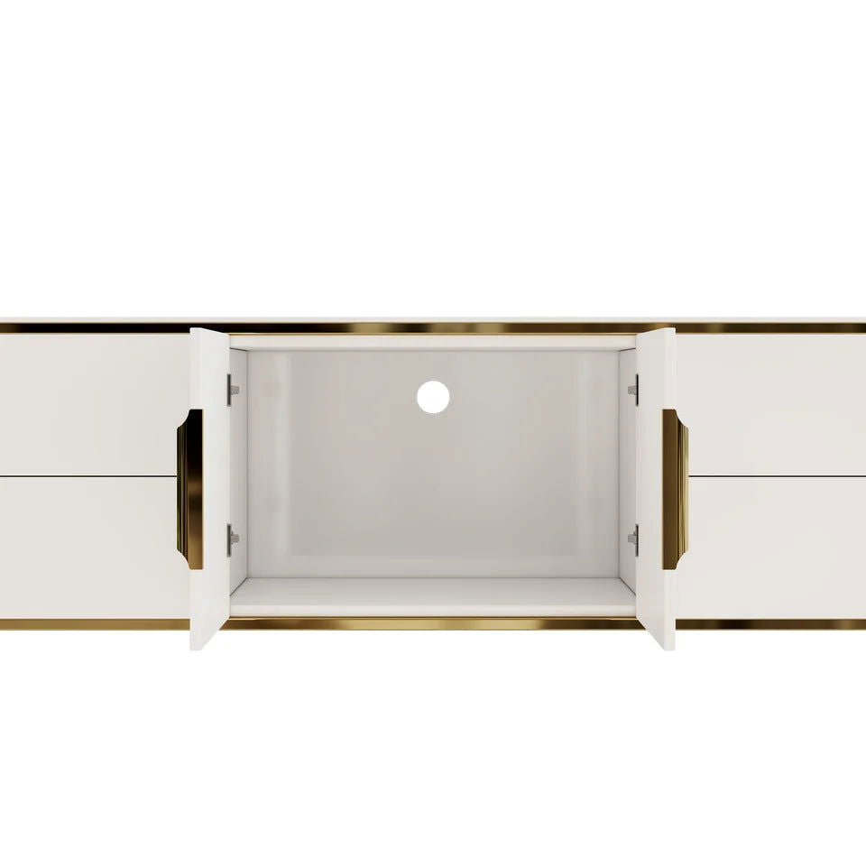 2200mm Modern Elegant Oval TV Console with Drawers & Doors in White - 