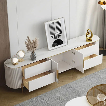2200mm Modern Elegant Oval TV Console with Drawers & Doors in White - 
