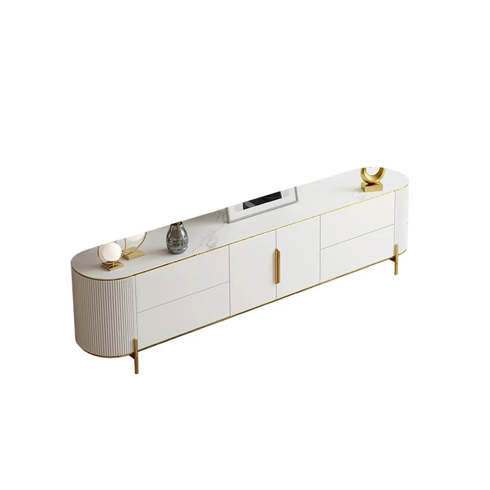 2200mm Modern Elegant Oval TV Console with Drawers & Doors in White - 