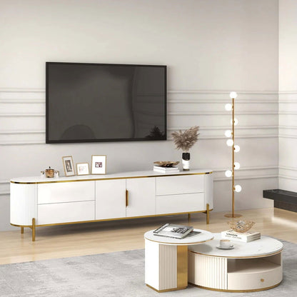 2200mm Modern Elegant Oval TV Console with Drawers & Doors in White - Homary