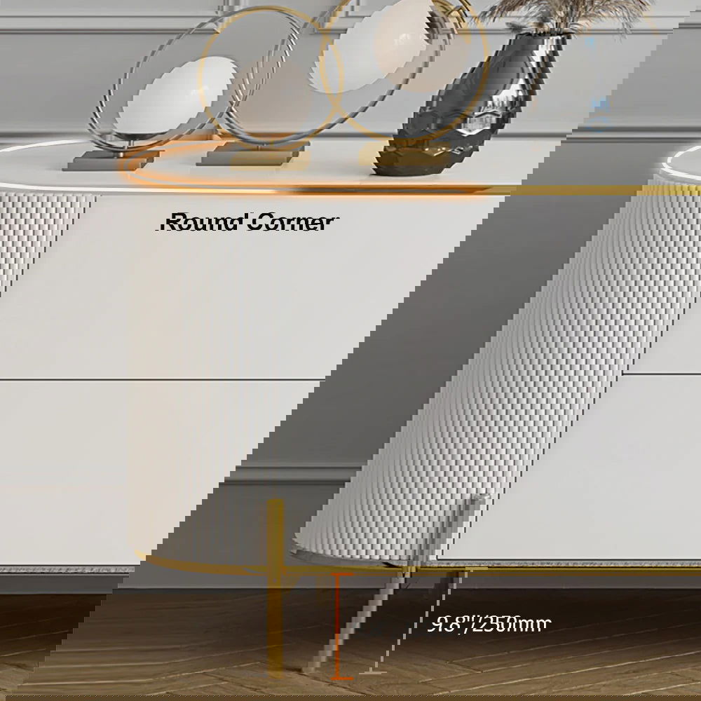 2200mm Modern Elegant Oval TV Console with Drawers & Doors in White - Homary