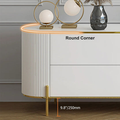 2200mm Modern Elegant Oval TV Console with Drawers & Doors in White - Homary