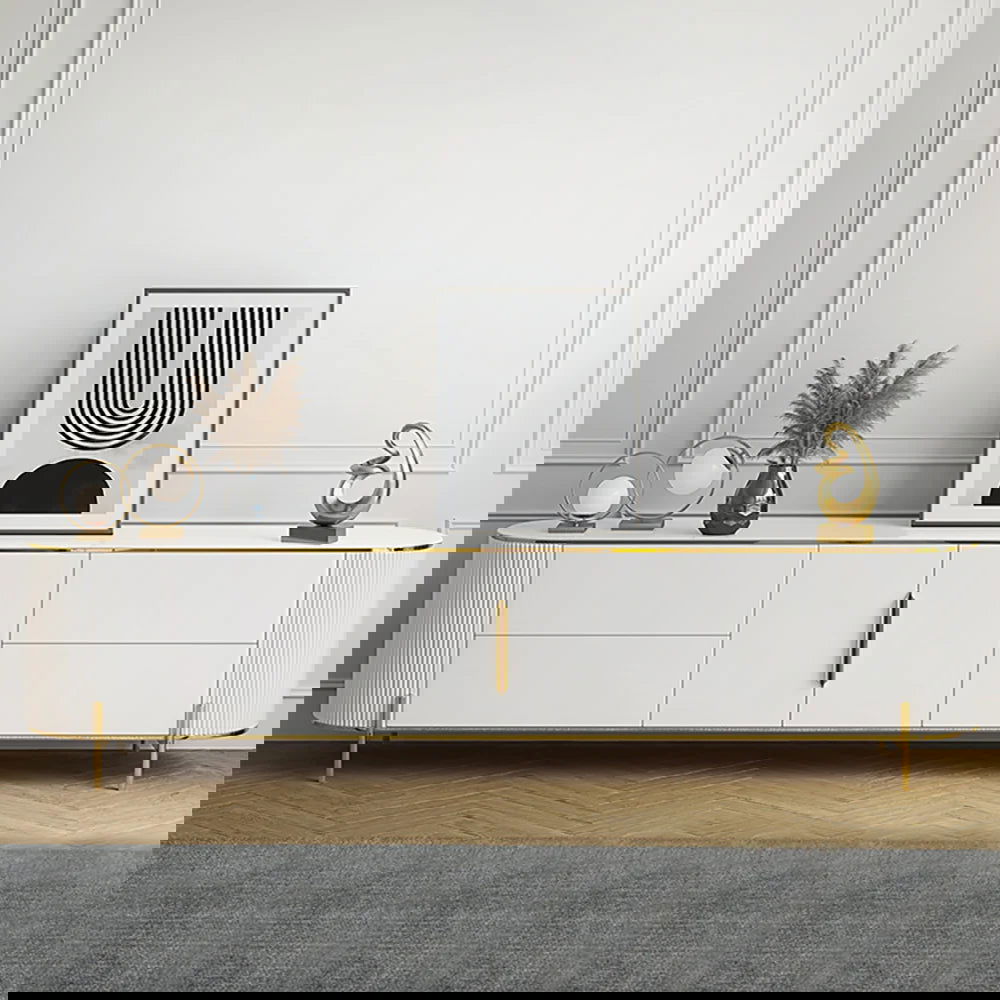2200mm Modern Elegant Oval TV Console with Drawers & Doors in White - Homary