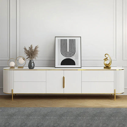 2200mm Modern Elegant Oval TV Console with Drawers & Doors in White - Homary