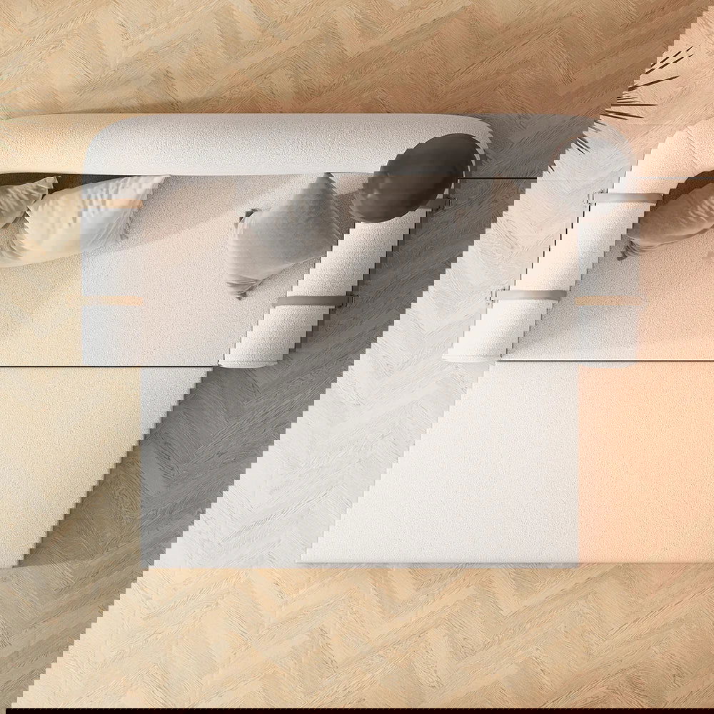 2220mm Modern White Boucle 3-Seater Sofa Upholstered Convertible with Side Storage - 