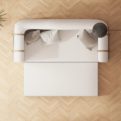 2220mm Modern White Boucle 3-Seater Sofa Upholstered Convertible with Side Storage - 