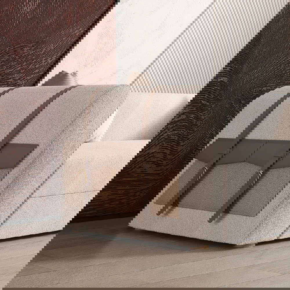 2220mm Modern White Boucle 3-Seater Sofa Upholstered Convertible with Side Storage - 