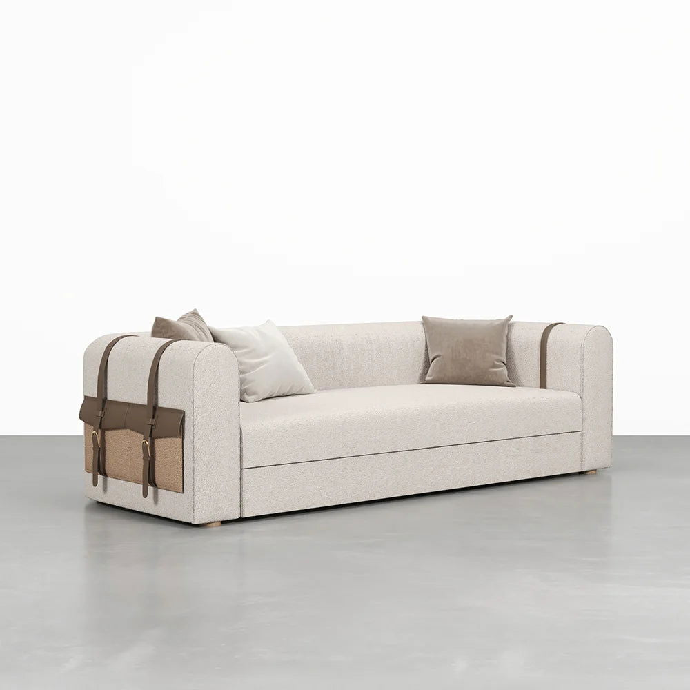 2220mm Modern White Boucle 3-Seater Sofa Upholstered Convertible with Side Storage - 