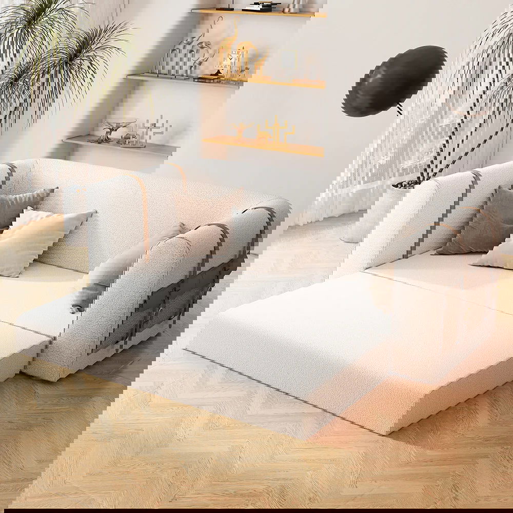 2220mm Modern White Boucle 3-Seater Sofa Upholstered Convertible with Side Storage - Homary