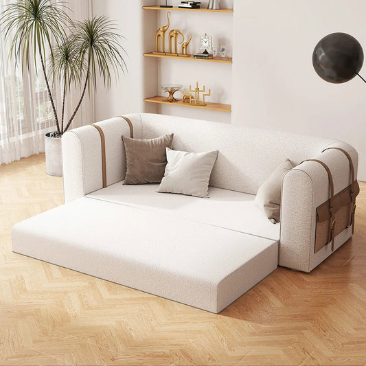 2220mm Modern White Boucle 3-Seater Sofa Upholstered Convertible with Side Storage - Homary