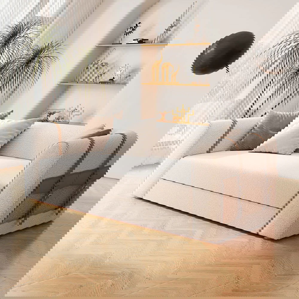 2220mm Modern White Boucle 3-Seater Sofa Upholstered Convertible with Side Storage - Homary