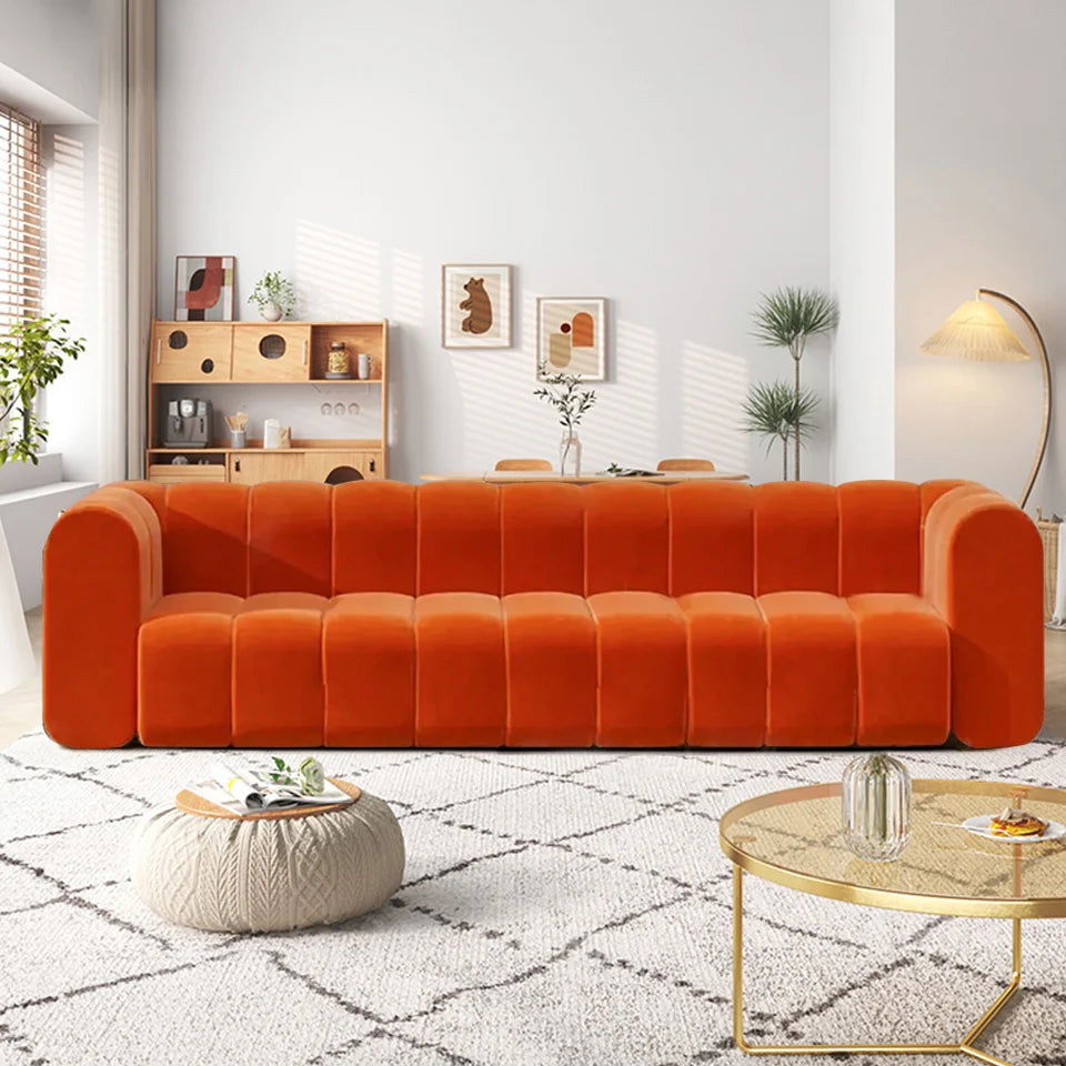 2230mm Modern Velvet Upholstered Sofa 3-Seater Sofa Luxury Sofa Solid Wood Frame - 